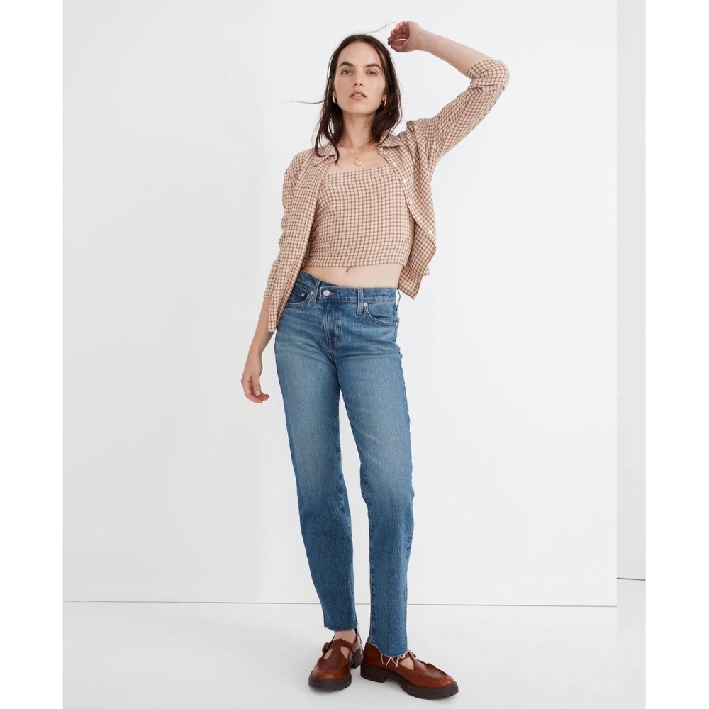 Madewell Perfect Vintage Straight Jean Crossover Waist Raw Hem Blue 29